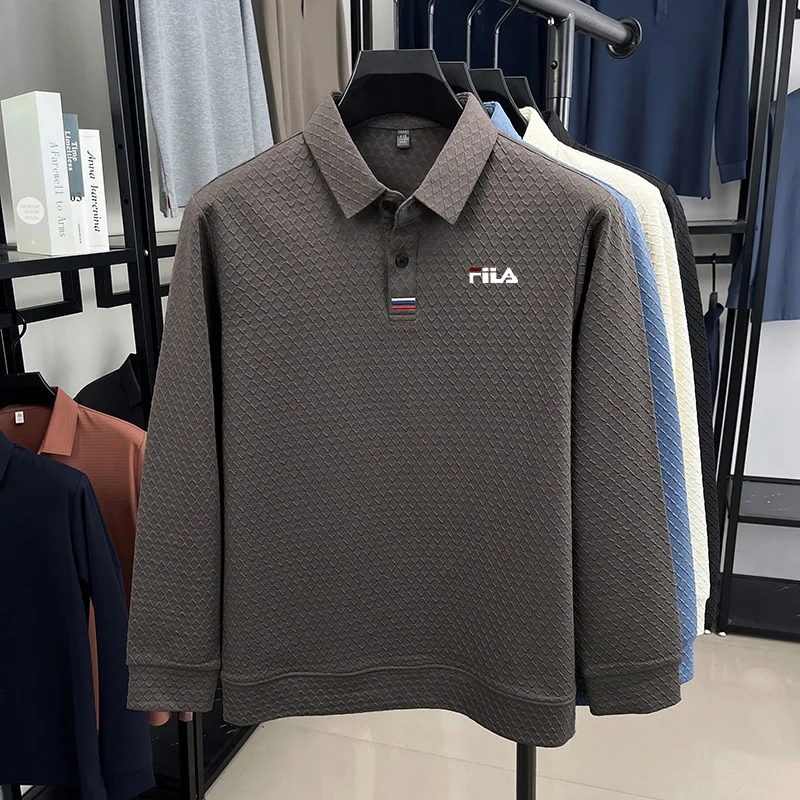 Modisches Herren-Poloshirt für den Herbst, neu, warm, mit Print, originelles, lässiges, einfarbiges Langarm-T-Shirt, bequem für den Alltag, Bürokleidung für Herren. – Detail 5