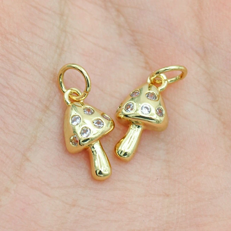 

2Pcs Plant Mushroom Charms Cubic Zirconia Copper Gold Color Approx 6.7x15.9mm Jewelry Special Gift For Women