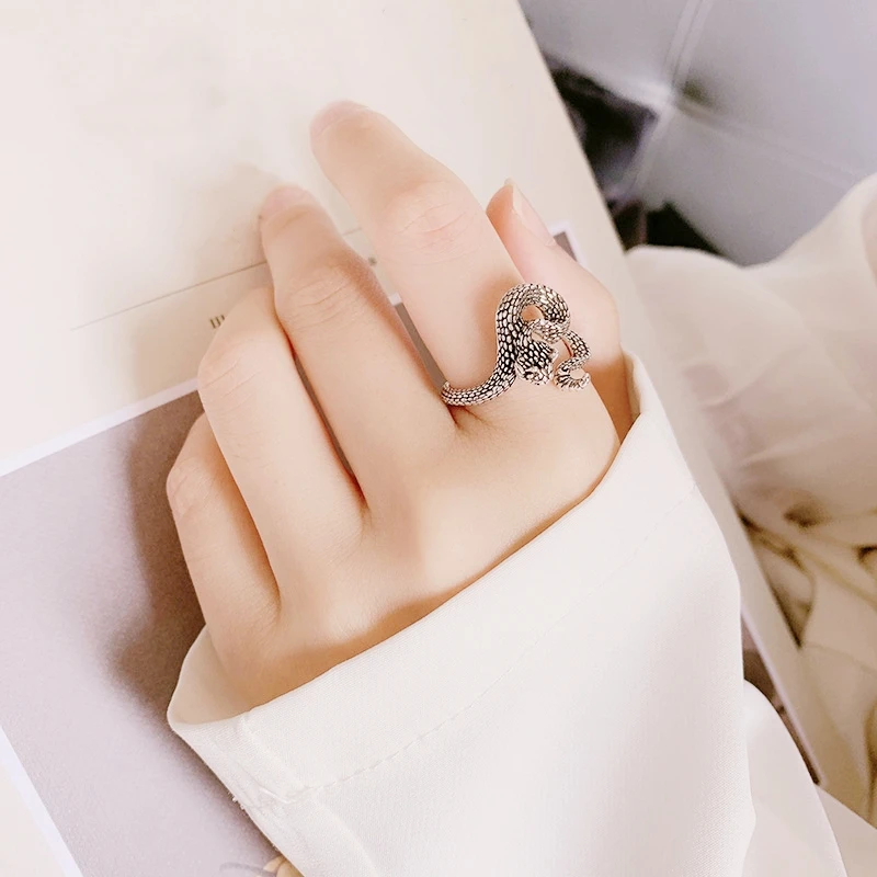 925 Sterling Silver Retro Rattlesnake Thai Silver Fine Jewelry Luxury Resizable Opening Female Ring RI1120