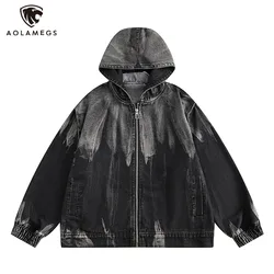 Hip Hop Men's Gradient Washed Hooded Denim Jackets Oversized Rib Sleeve Zipper Hoodies Jacket Autumn Streetwear Men and Women