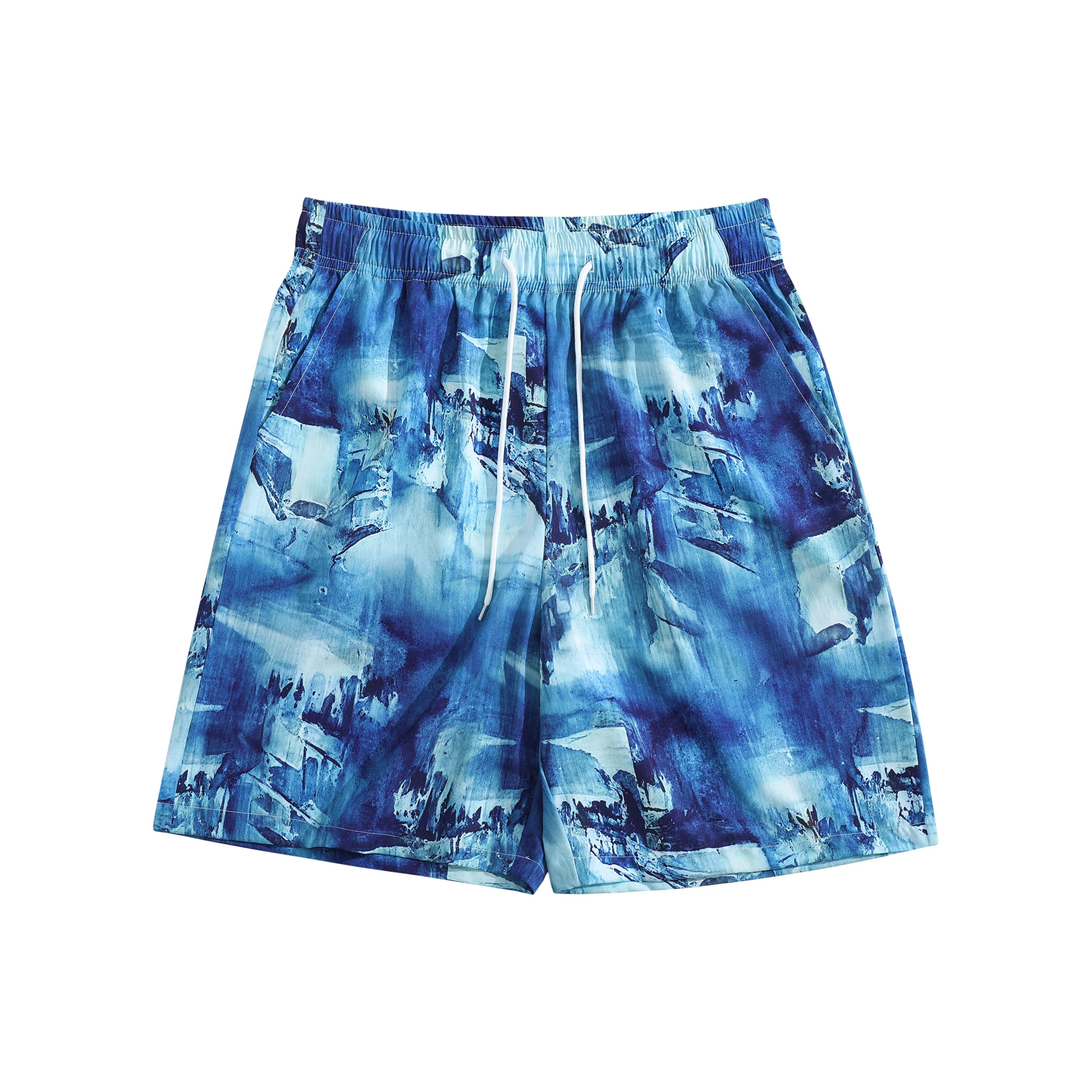 

Мужские синие шорты с градиентным абстрактным акварельным принтом, повседневные, с эластичным поясом на шнурке, свободного кроя, для пляжного отдыха, в художественном стиле