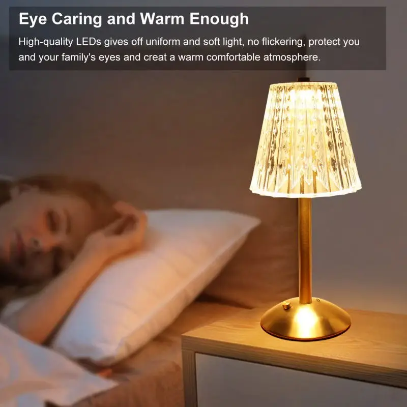 Crystal Diamond Table Lamp Touch Sensor Cordless Desk Lamp Rechargeable Bedside Night Light Hotel Restaurant Crystal Lighting