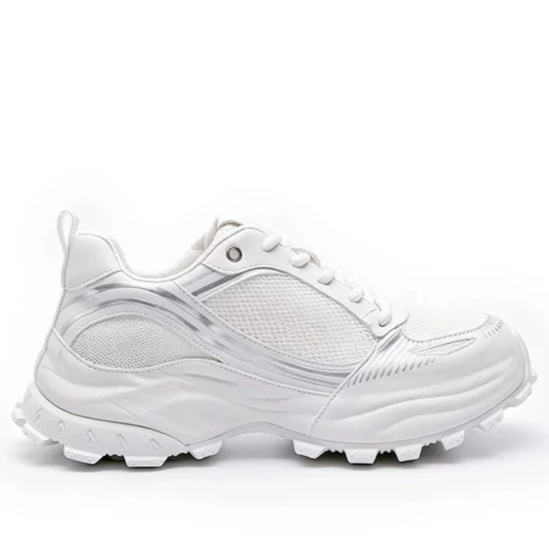 European Summer White Shoes for Men's Mesh Breathable Thick Bottom Height Increasing Shoes Daddy shoe Sports and Casual Sneakers