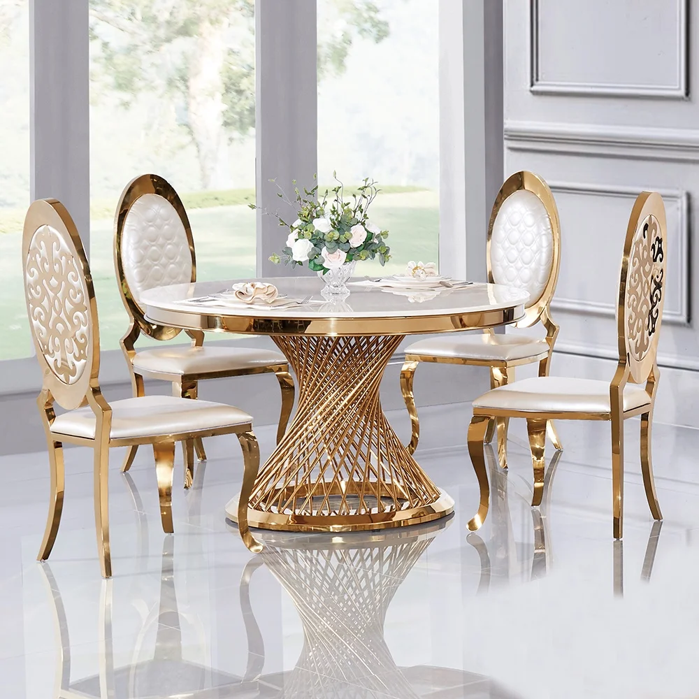 

Golden Stainless Steel Luxury Modern Round Marble Dining Table