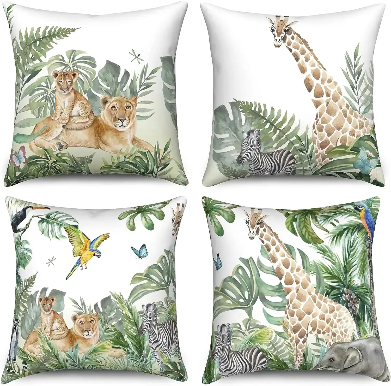 Tropical Green Leaf Pillowcase Animal Print Pillowcase Giraffe Zebra Cushion Cover