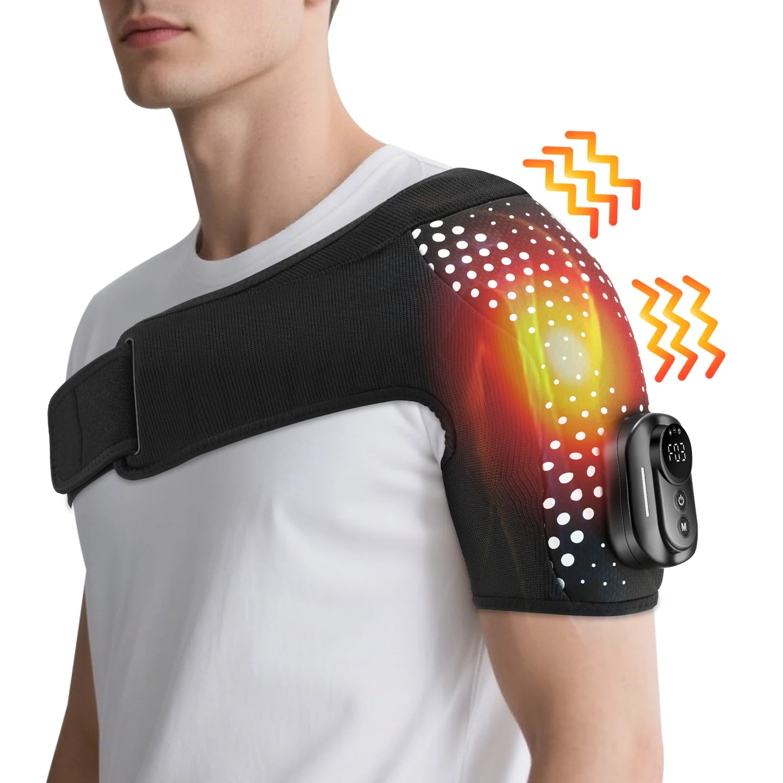 Heating Vibration Shoulder Wrap Pad with Remote Control Massager 2 Extend Straps, Fits Both Shoulders for Relief & Relaxation