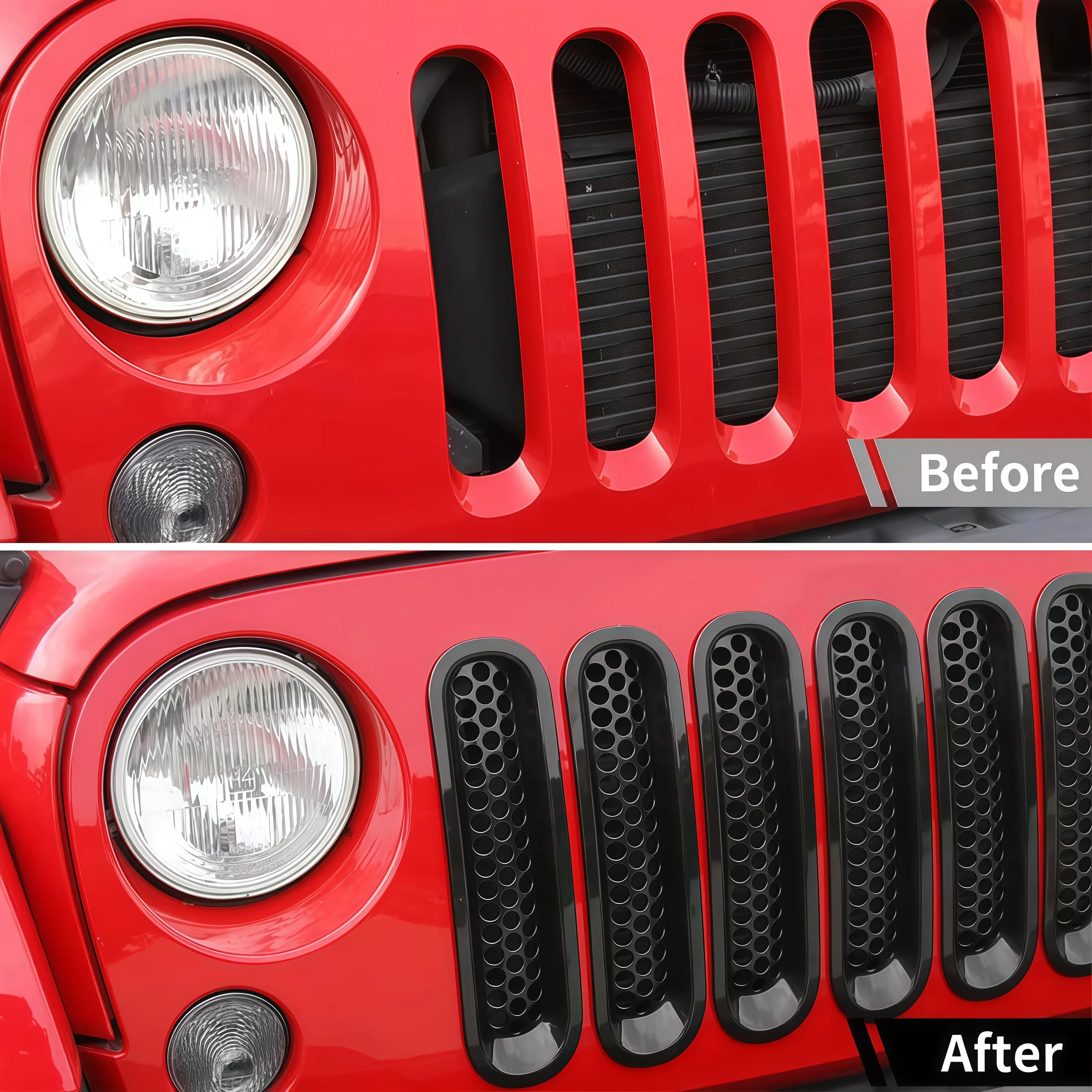 

Для Jeep Wrangler JK 2007 2008-2017 передняя решетка, сетчатая вставка, глянцевый черный ABS, сменная крышка решетки радиатора