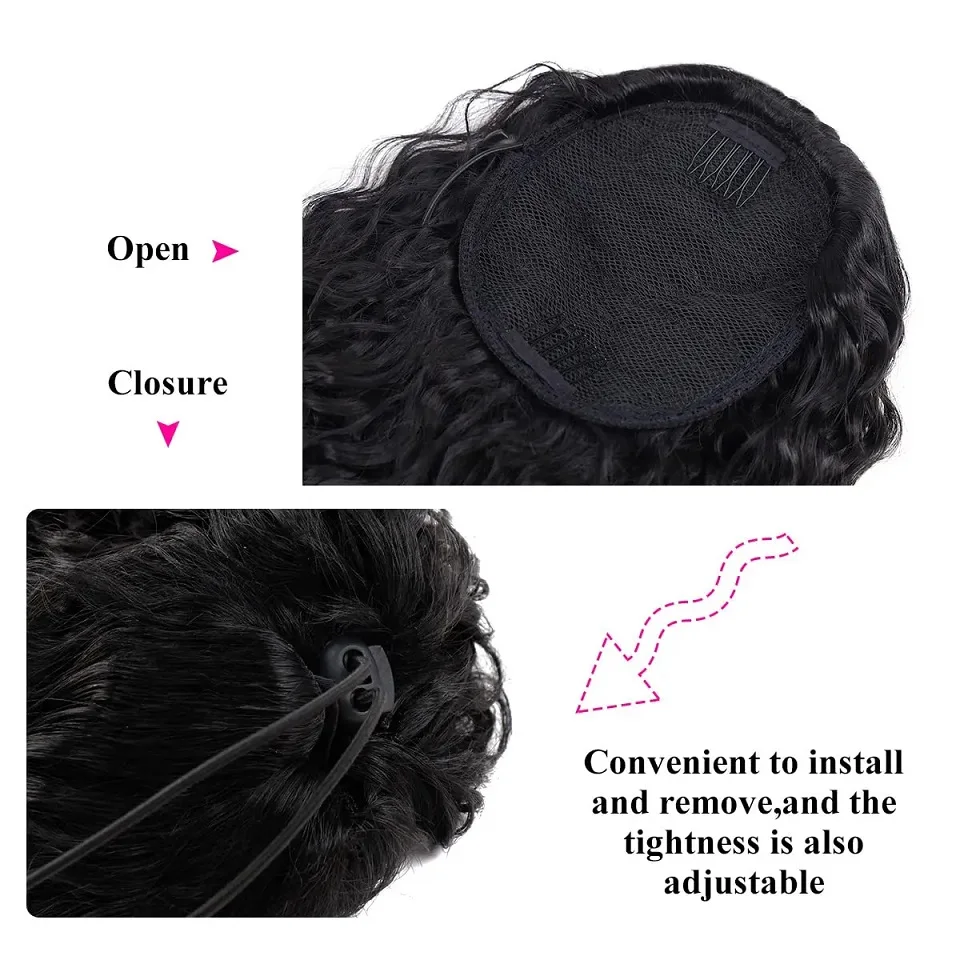 Water Wave Drawstring Ponytail Extension, Human Hair, Curly, Brazilian Virgin, 8-26 Inch