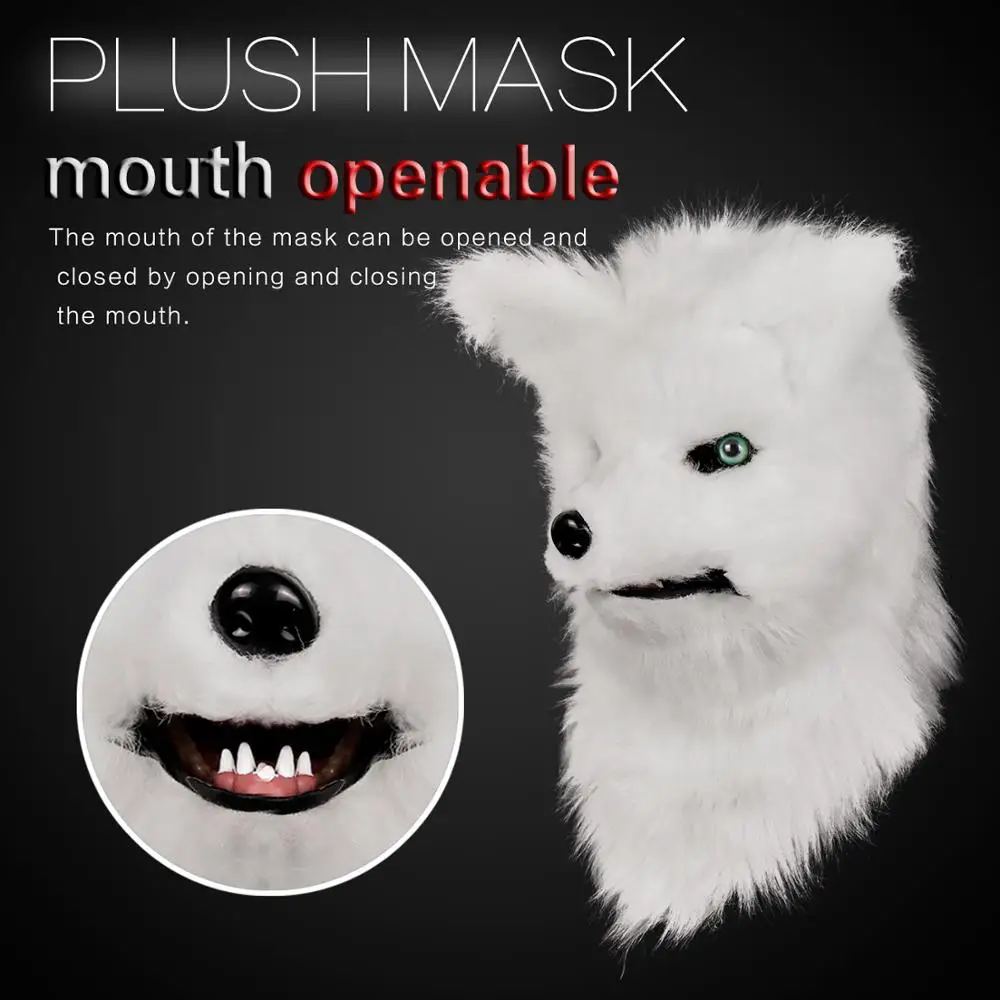 

Artificial Fur for Halloween Costumes Party Movable Mouth Fox Head Mask