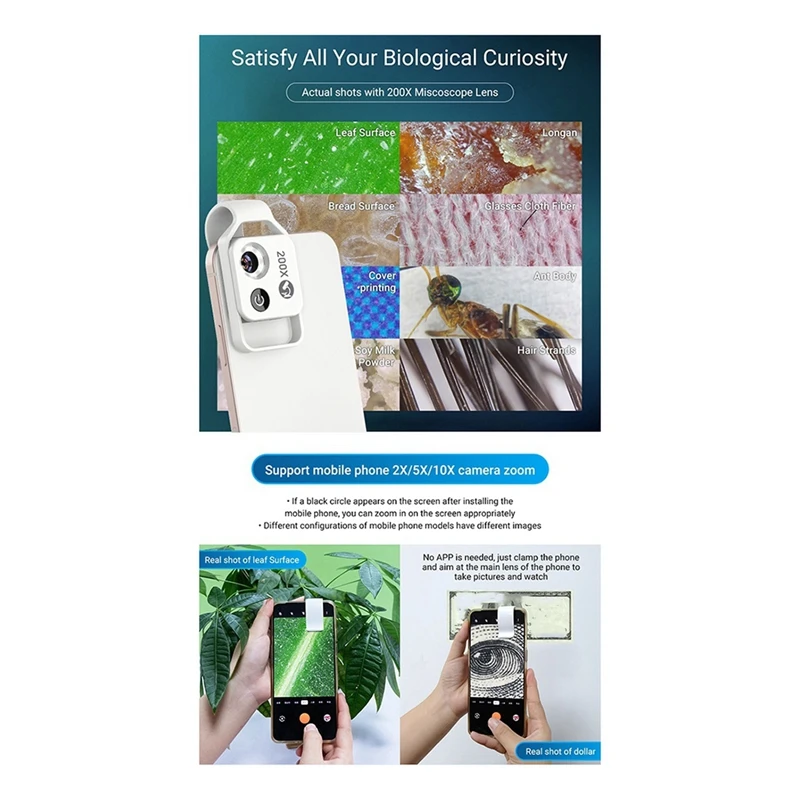 Dagelijkse 200X vergroting microscooplens met CPL mobiel LED-licht Micro-pocket macrolens voor Ios Android alle smartphones
