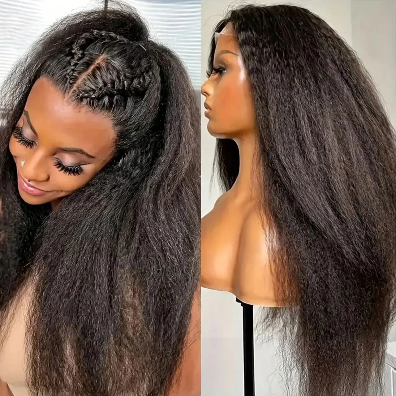 JOVIA 13x4 Kinky Straight Lace Front synthetic wig blend lace black wigs for woman cosplay HD Lace Frontal Wig on clearance sale