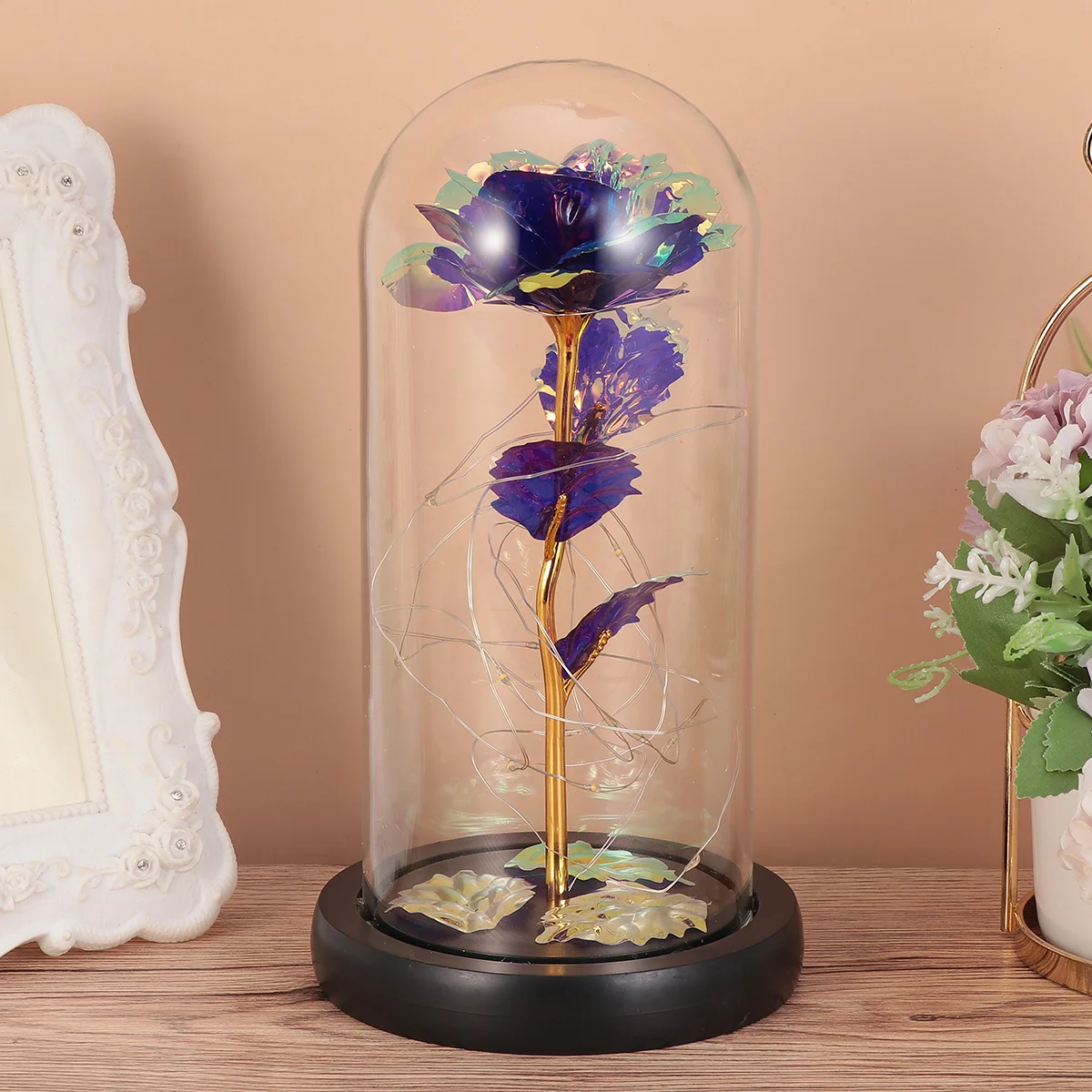 

1Pcs Eternal Glass Rose Night Light with Colorful LED Illumination Artificial Flower Decoration for Bedroom Table Top
