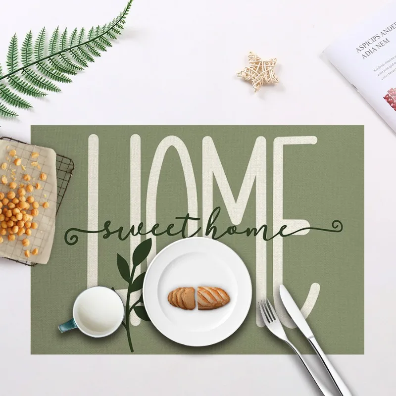 Fresh Minimalist Linen Placemats Green Theme Tabletop Protector Heat-resistant Insulating Tableware Mats 4/6/8pcs