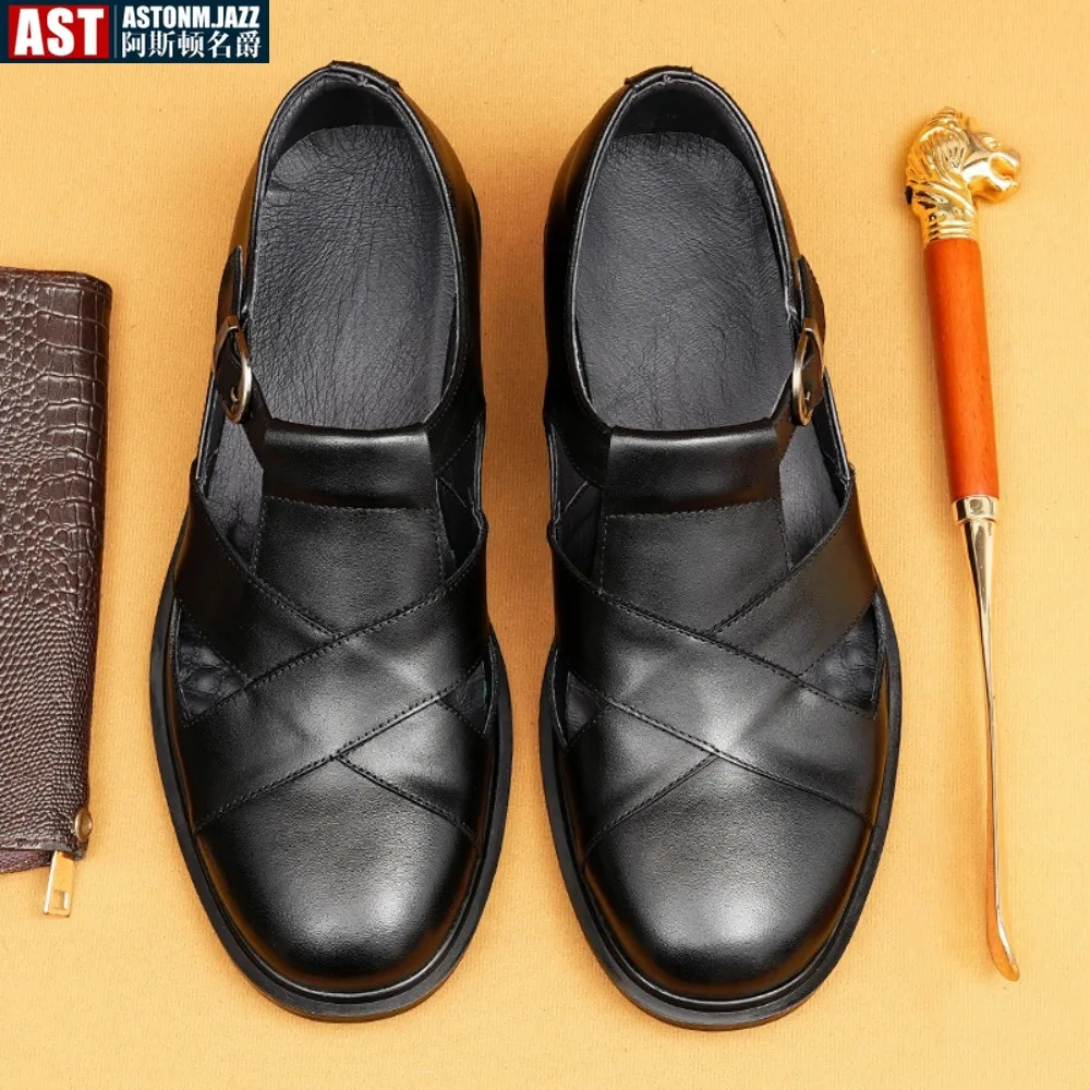 

Genuine Leather Sandals Italian Style Gladiatus Fashion Business Dress Sandals Handmade Leather Shoes Men Sandals Big Size 37-46