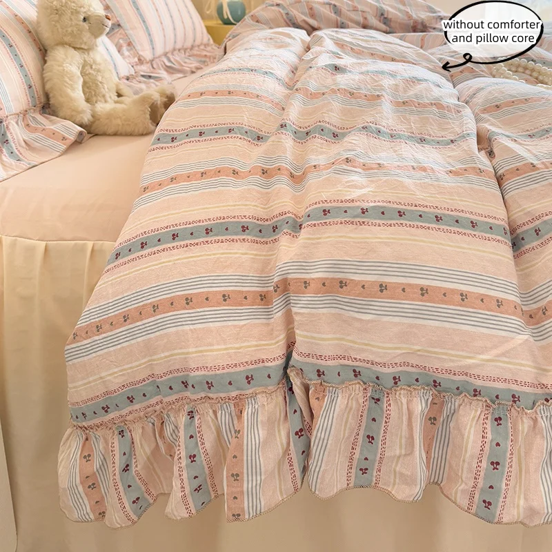 3 Piece seersucker stripe duvet cover Set ， comfortable Bedding Set Bedspread for All Season