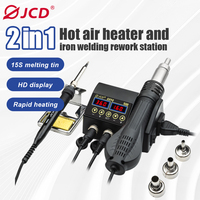 JCD 2 in 1 Hot Air Gun Rework Soldering Station 750W LCD Digital Electric Soldering Iron for Phone PCB IC SMD 8898 Welding Set