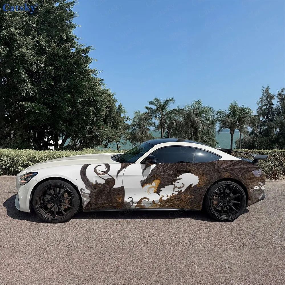 2pcs Dragon Knight Realm, Durable, Fade-resistant, Enhance Vehicle Aesthetics With Bold Artistic Design Car Vinyl Wraps
