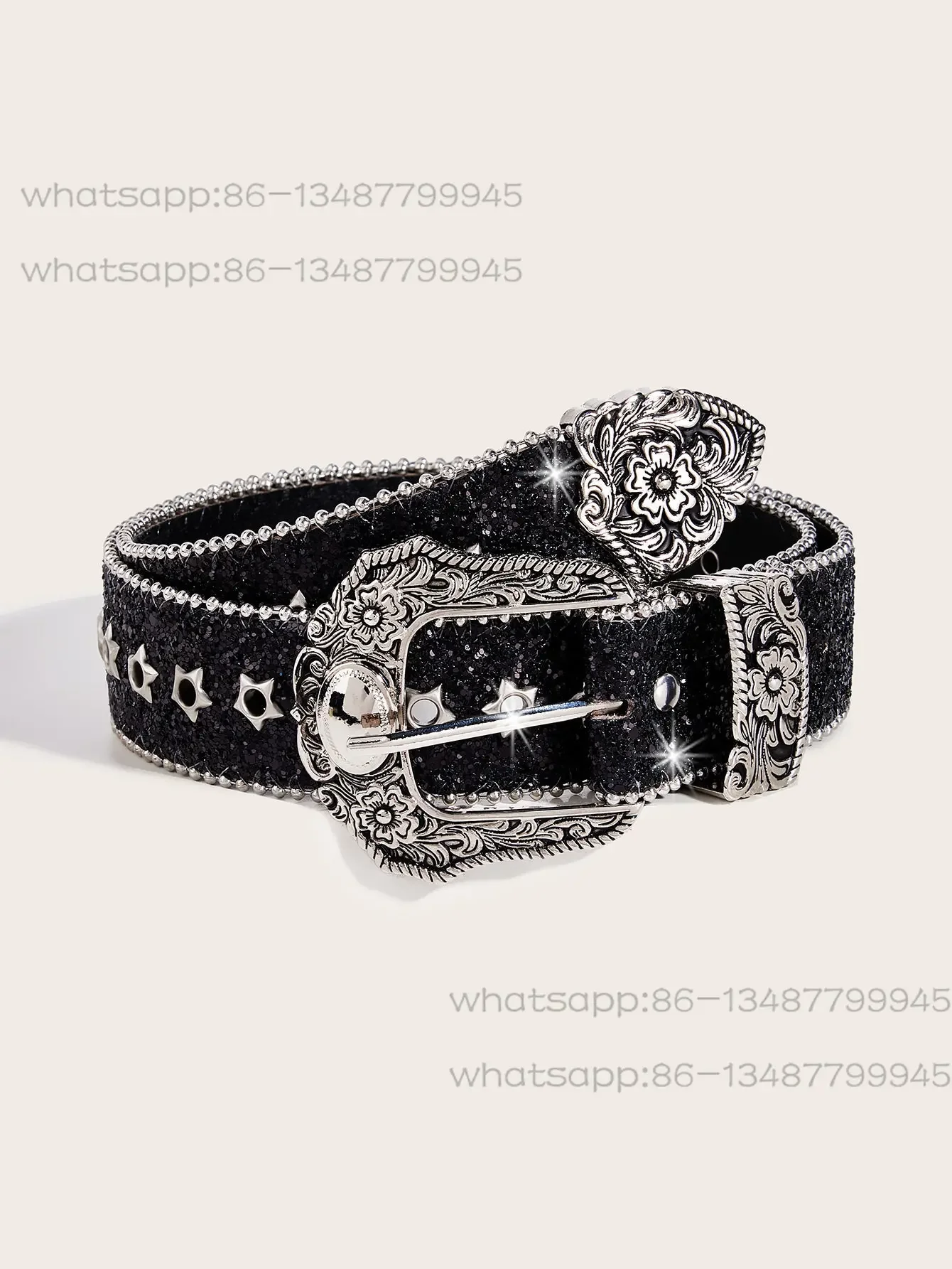 American Retro Hollow Star Pattern Belt, Female Ins Style Personality Subculture, Black Belt Design Belt-105cm