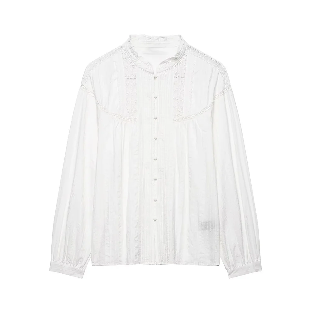 

WOMAN 2026 Summer New Fashion Lace-Trim Ruffled Shirt Retro Long Sleeve All-match Casual Female Shirts Blusas Chic Tops