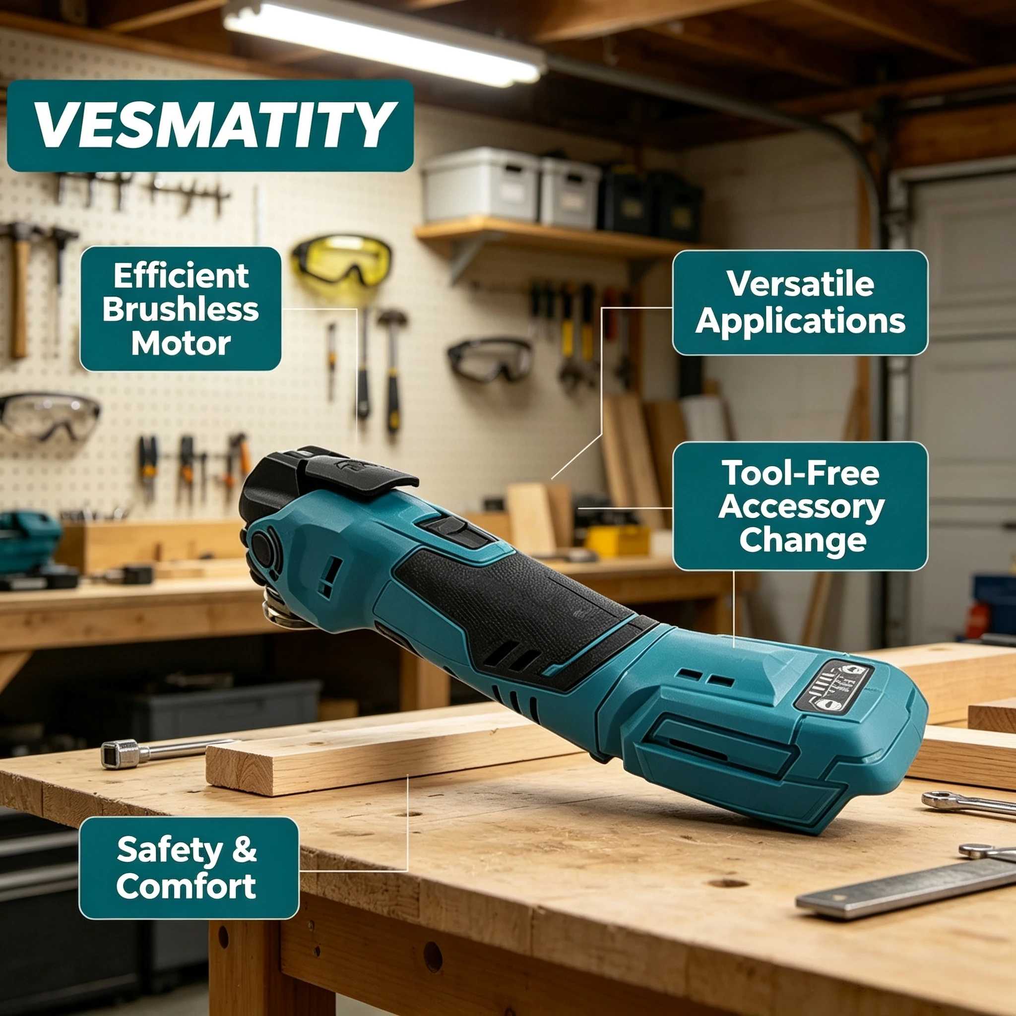 Vesmatity Brushless Oscillating Multi Tool Saw Trimmer Shovel Cutter for Woodworking Makita 18V Battery System Max