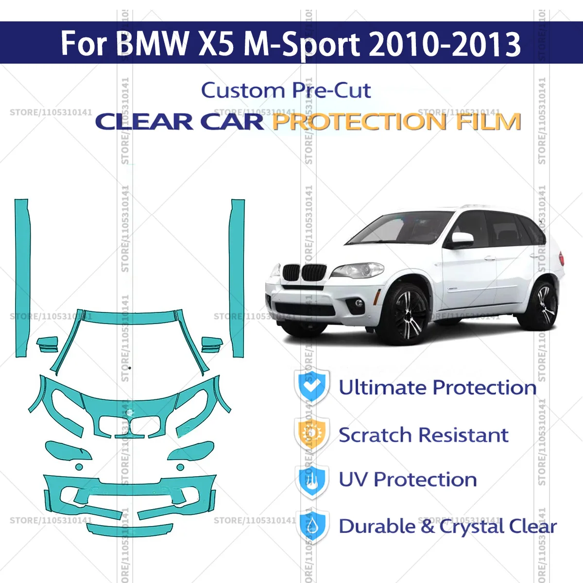 

For BMW X5 M-Sport 2010-2013 Pre-Cut Paint Protection Film PPF Transparent Car Film Automotive PPF Front Kit-Rockers