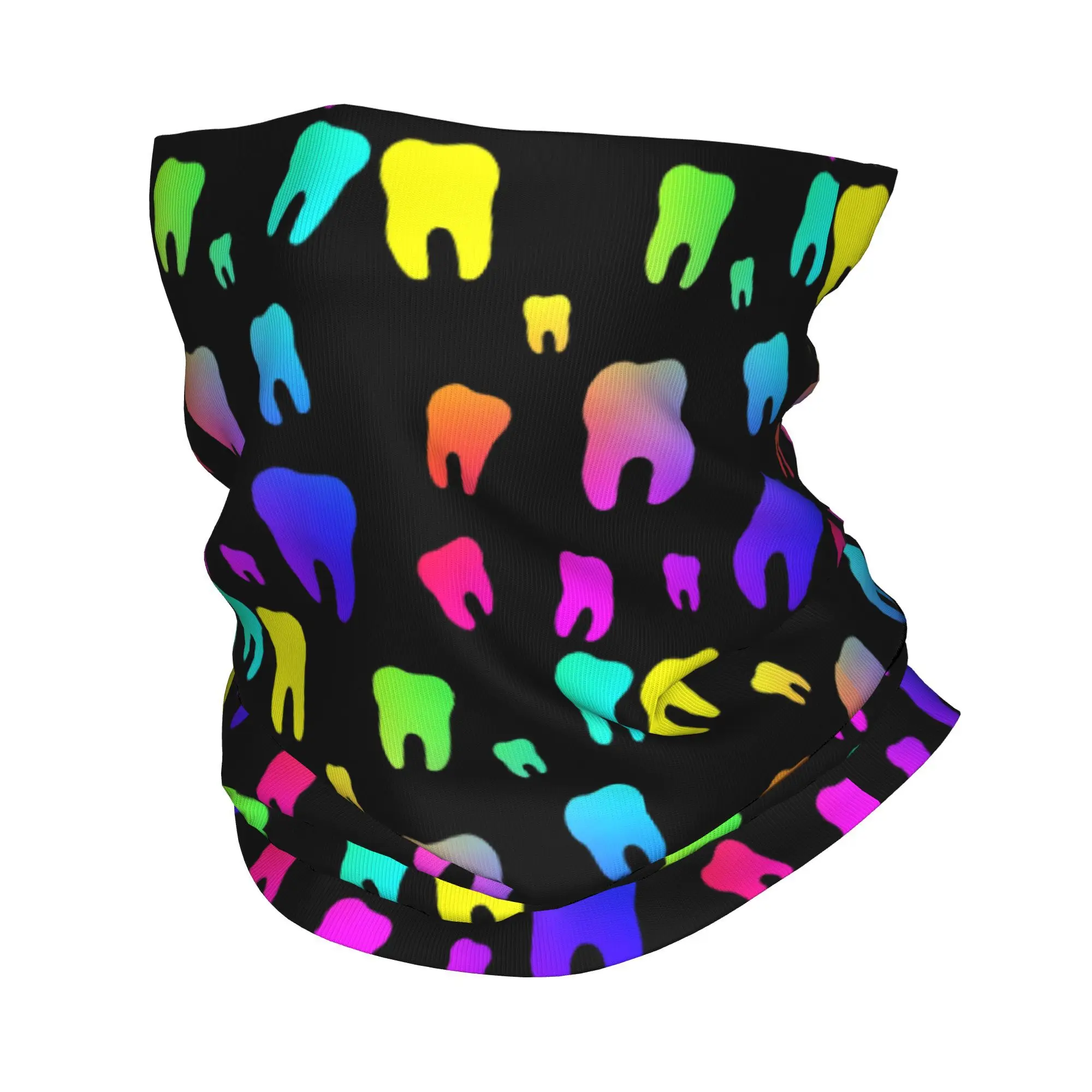 Penutup Leher Bandana Gigi Pelangi Syal Bungkus Cetak Ikat Kepala Serbaguna Bersepeda untuk Pria Wanita Dewasa Musim Dingin