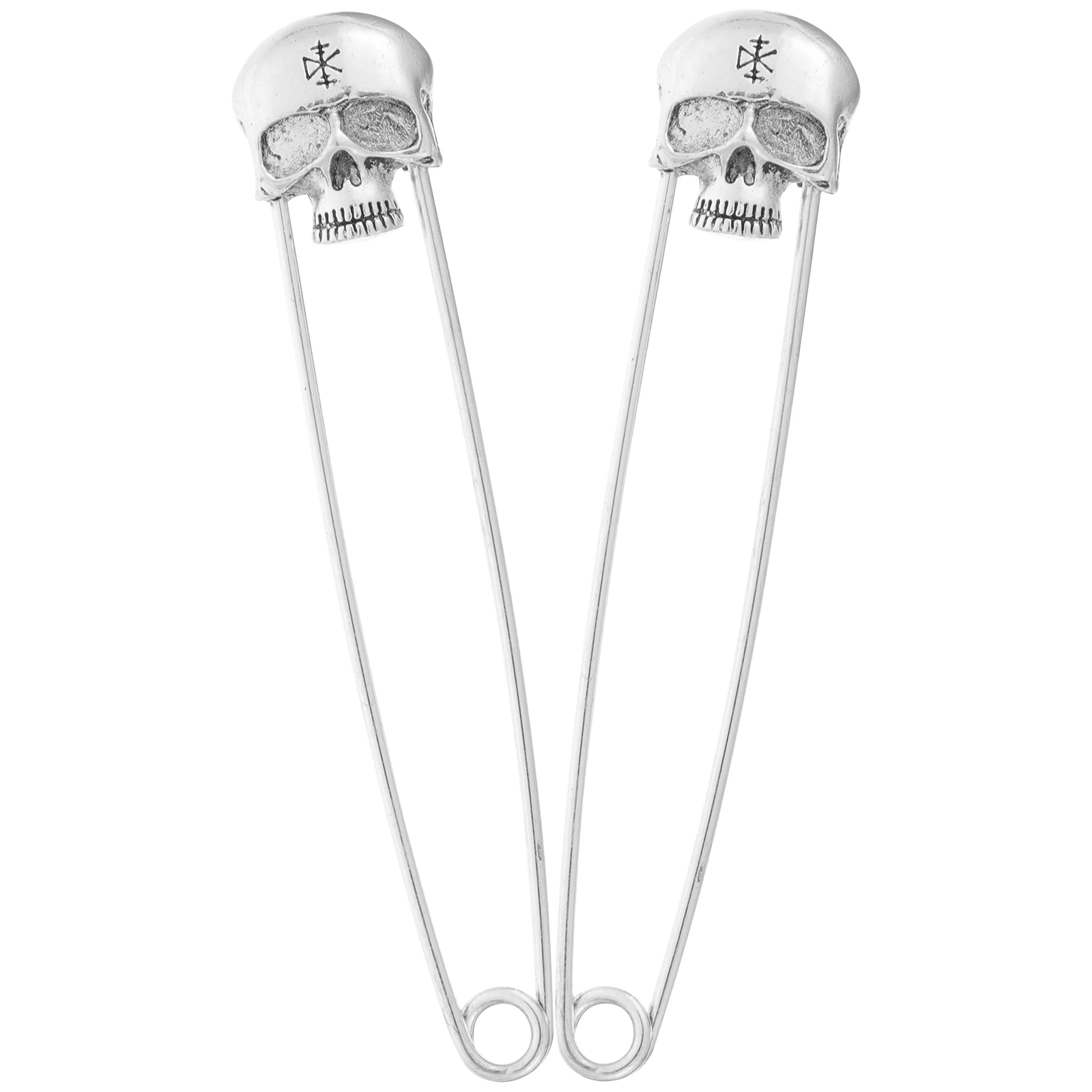

2pcs Skull Lapel Pin Silver Metal Punk Safety for Safety Pin For Clothes Suits Scarf Clothes Collar Decor Quilting Gifts