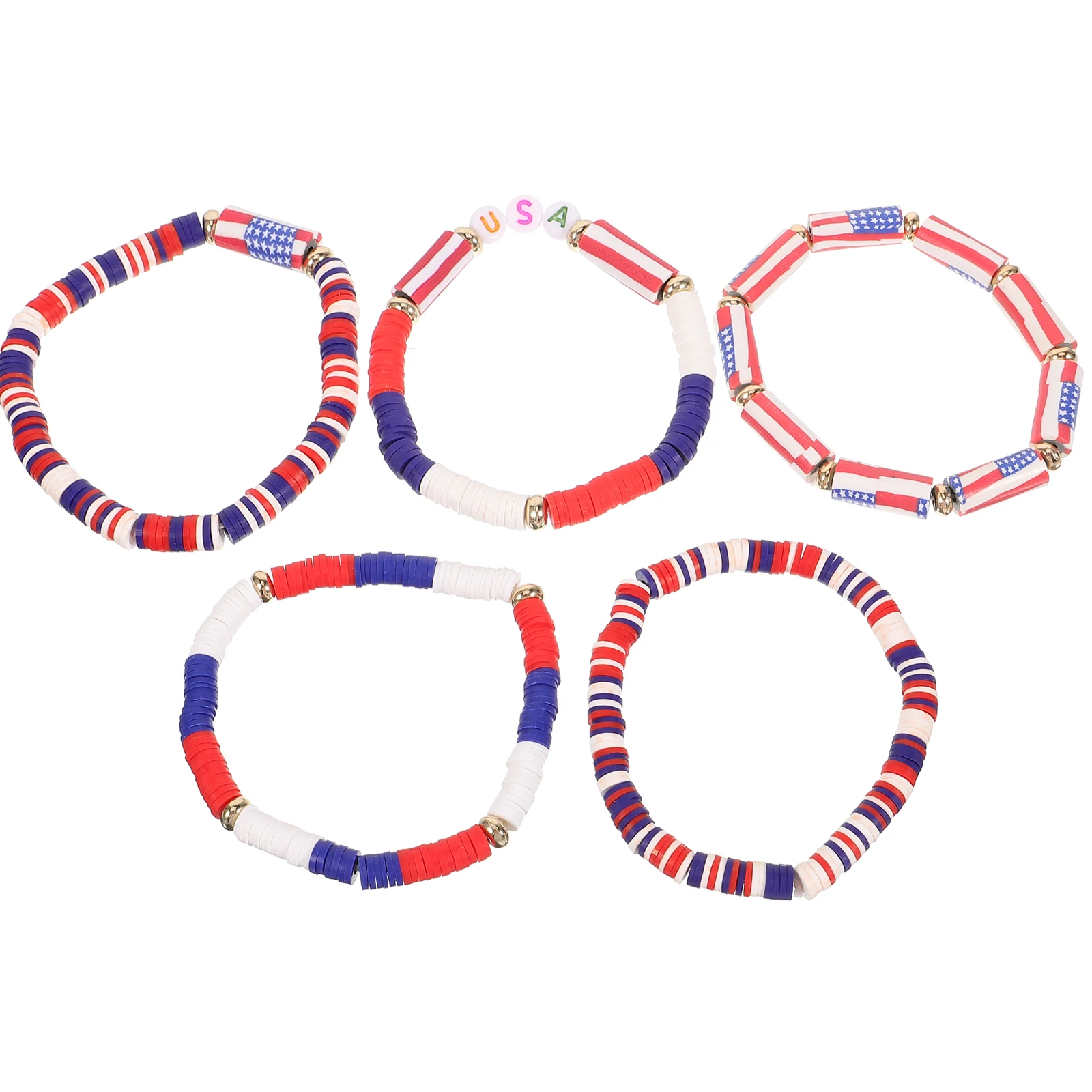 

5pcs Bracelets Women Bracelet Red Bead Bracelets White Blue Independence Day Women Party Bead Elastic Bracelet Pack