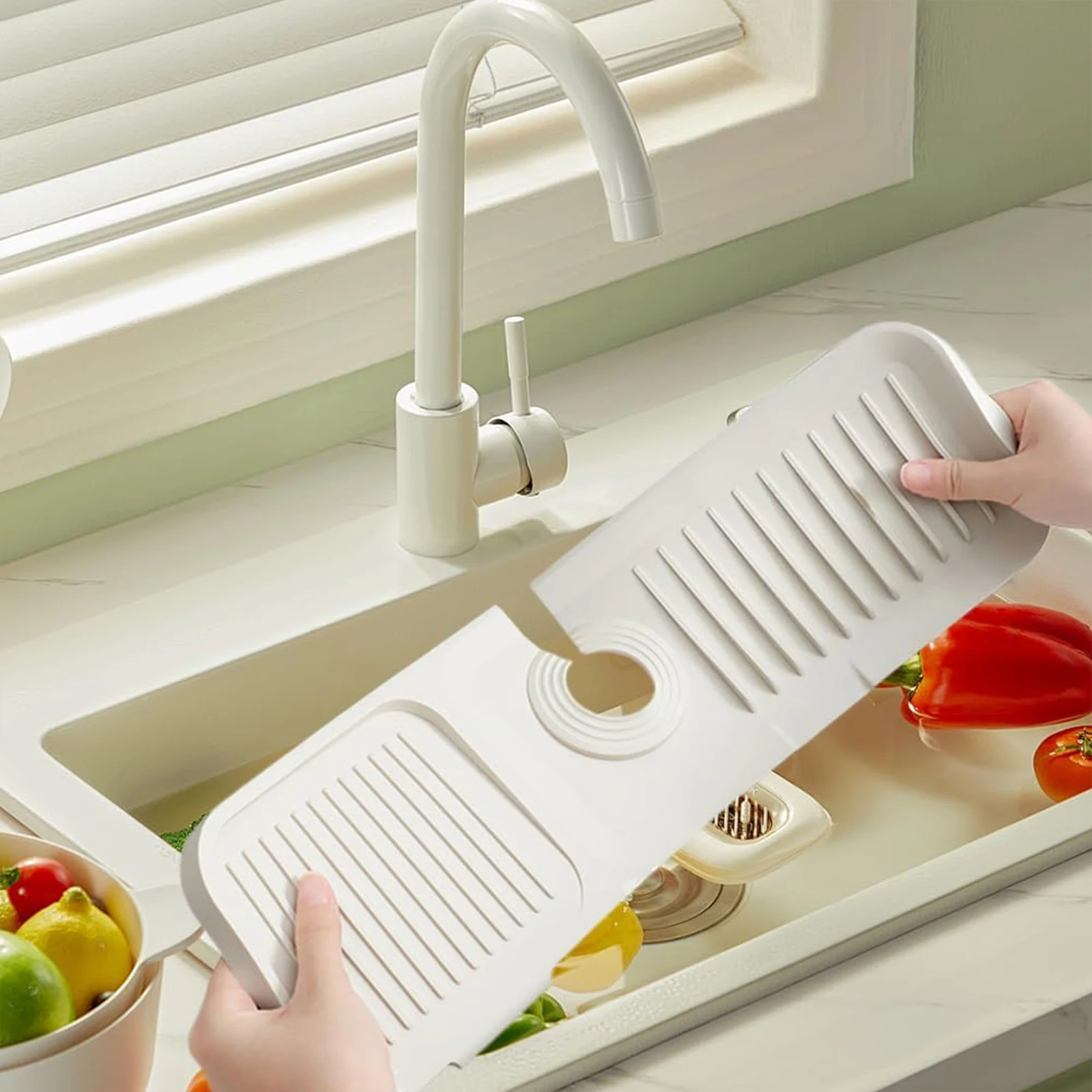 

Silicone Faucet Guard Draining Mat Slope Kitchen Sink Splash Guard Kitchen Faucet Mat Suitable for Bathroom Laundry Room and RV