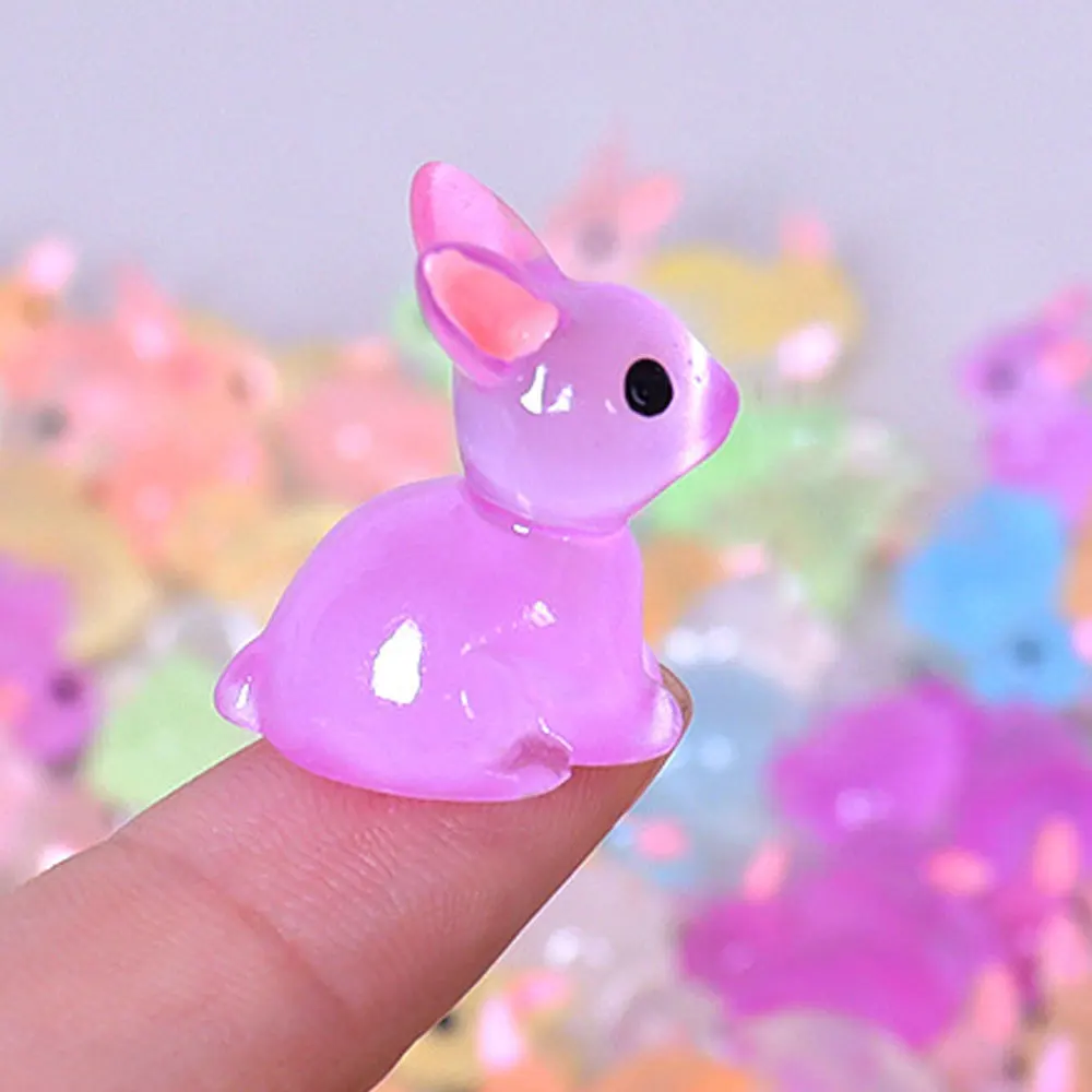 1Pcs Mini Rabbit Figurines Resin Bunnies Glow In The Dark Fairy Garden Decors