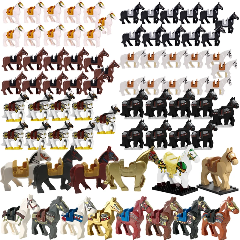 MOC Medieval Military Building Blocks Cavalry Regiment Knight Horse Animal Accessories Set Mini Bricks Buy Goods Boy Toy Gift