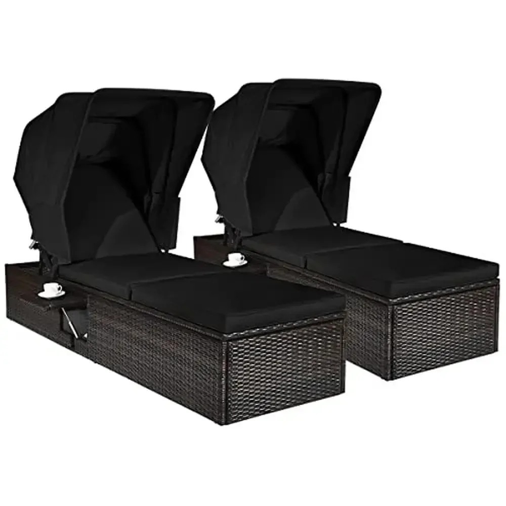 Espreguiçadeira ao ar livre cadeira dobrável dossel ajustável amortecido reclinável flip-up mesa de chá rattan guarda-sol design humanizado