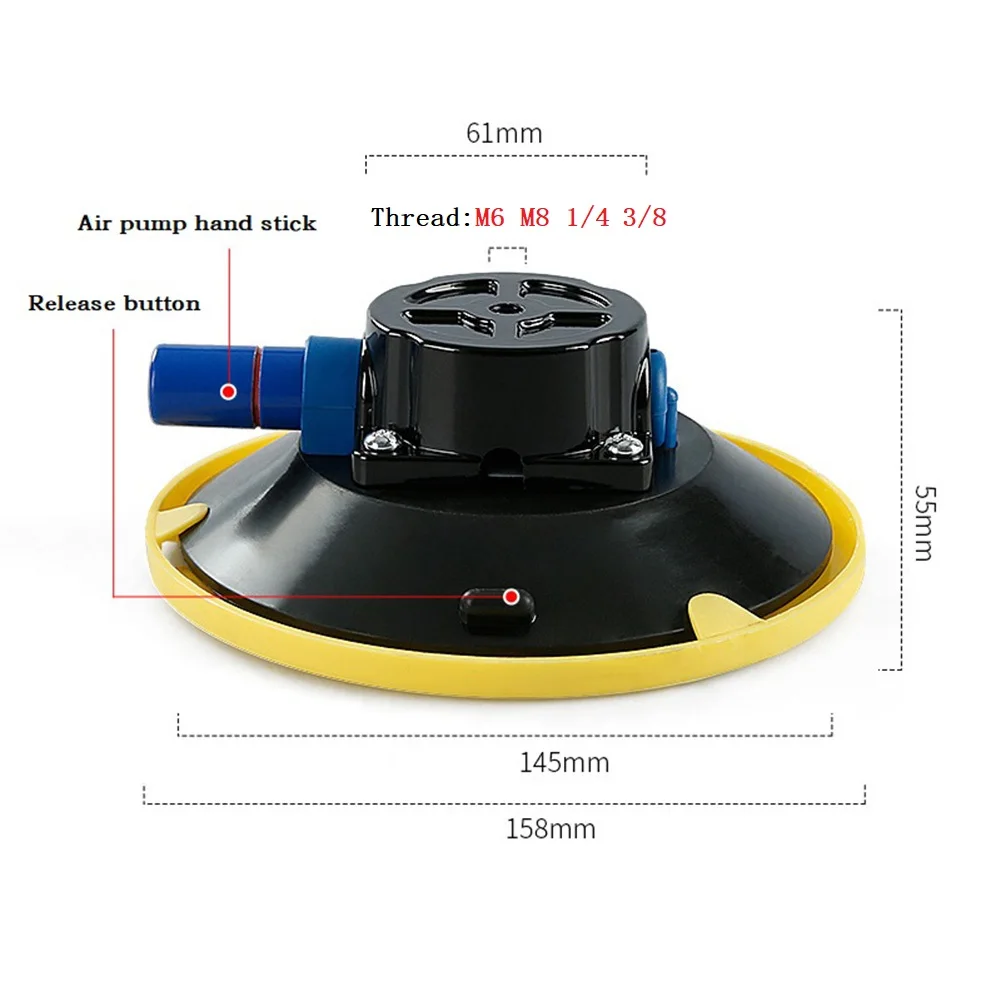 Ventosas a Vácuo com Base de Montagem Bomba De Mão De Alumínio, Otário De Vidro, Ferramentas De Reparo Automático, Rosca, 6 ", 150mm, M6, M8, 1/4", 3/8"