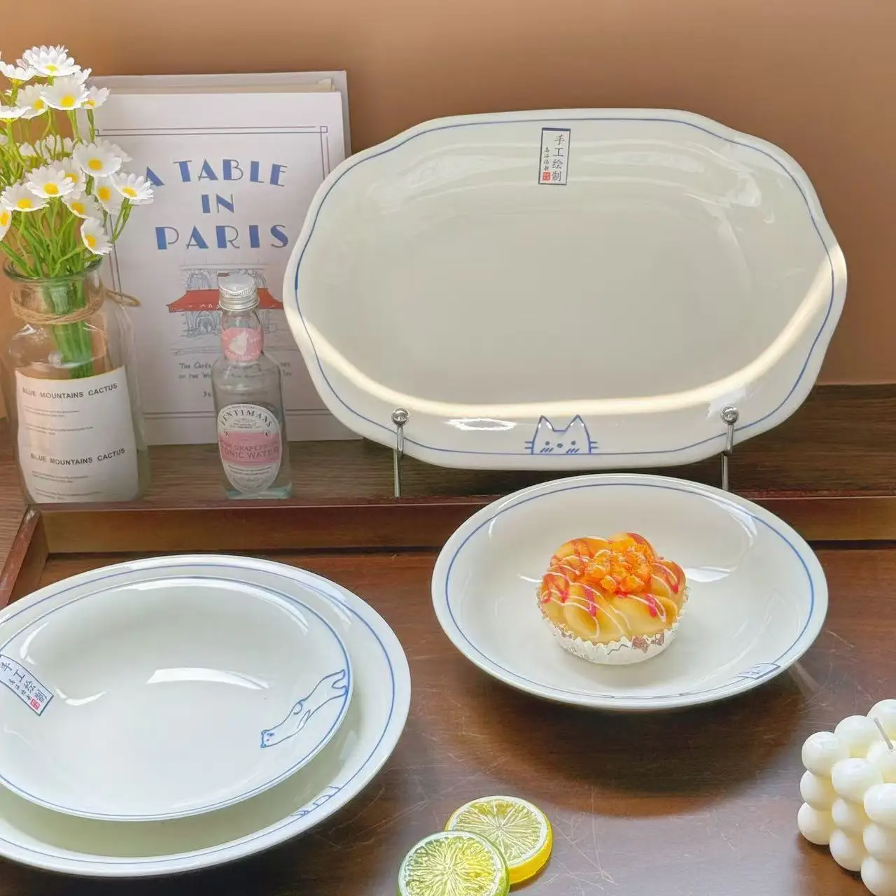 Cute Cat Ceramic Disc,High-end Plate,Rice Vegetable Plates, New Good-looking Toothpaste Plate Sets Tableware