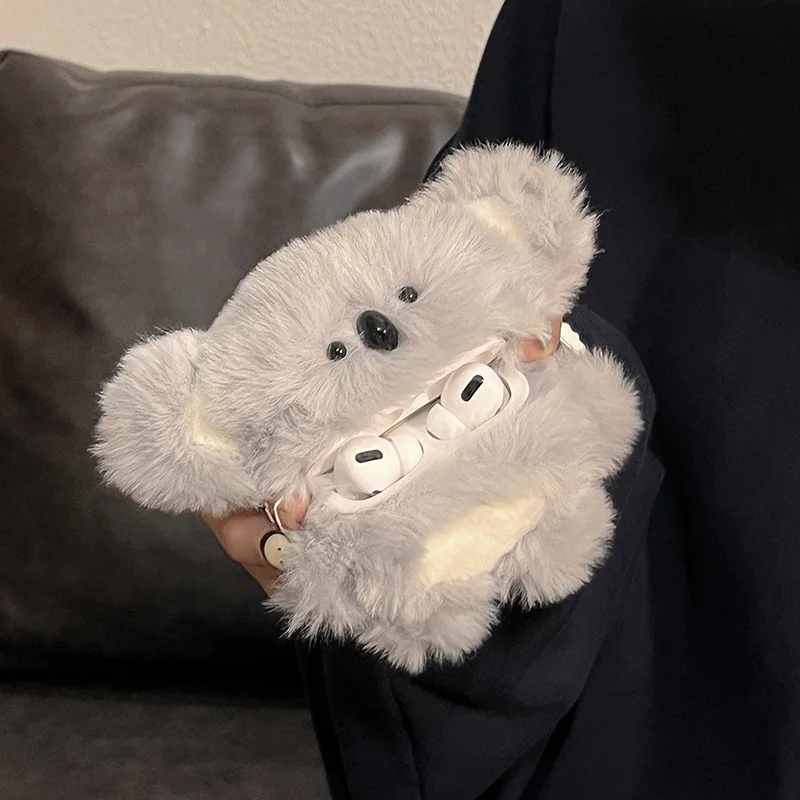 

Airpods Pro Case Cute Plush Gray Koala Earphones Decorative Bluetooth Earphones Silicone Soft Case Earphone Protective Cover