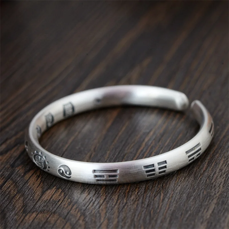 Retro the Eight Diagrams Tai Chi Design Bangle For Men Jewelry Blessing Mantra Character Scripture Bangle Male Hand Accessories