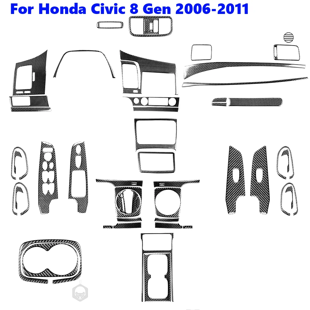 For Honda Civic 8th Gen 2006 2007 2008 2009 2010 2011 Car Carbon Fiber Black Stickers Car Interior Decorative Accessories