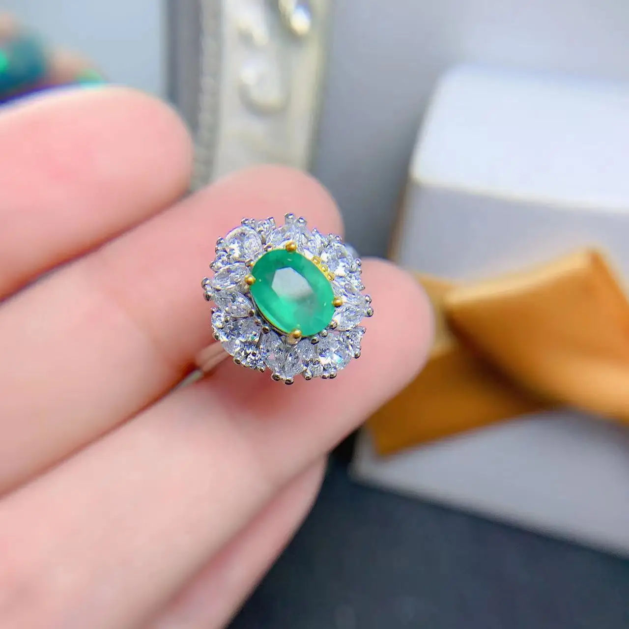 Cincin zamrud Colombia alami 925 cincin perak murni batu permata halus asli dengan sertifikat