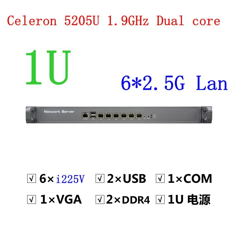 1U Rack Mounted Firewall Device Red Server Celeron N5205 Soft Route 6x2.5G Ethernet Network Security Support Pfsense 2.7