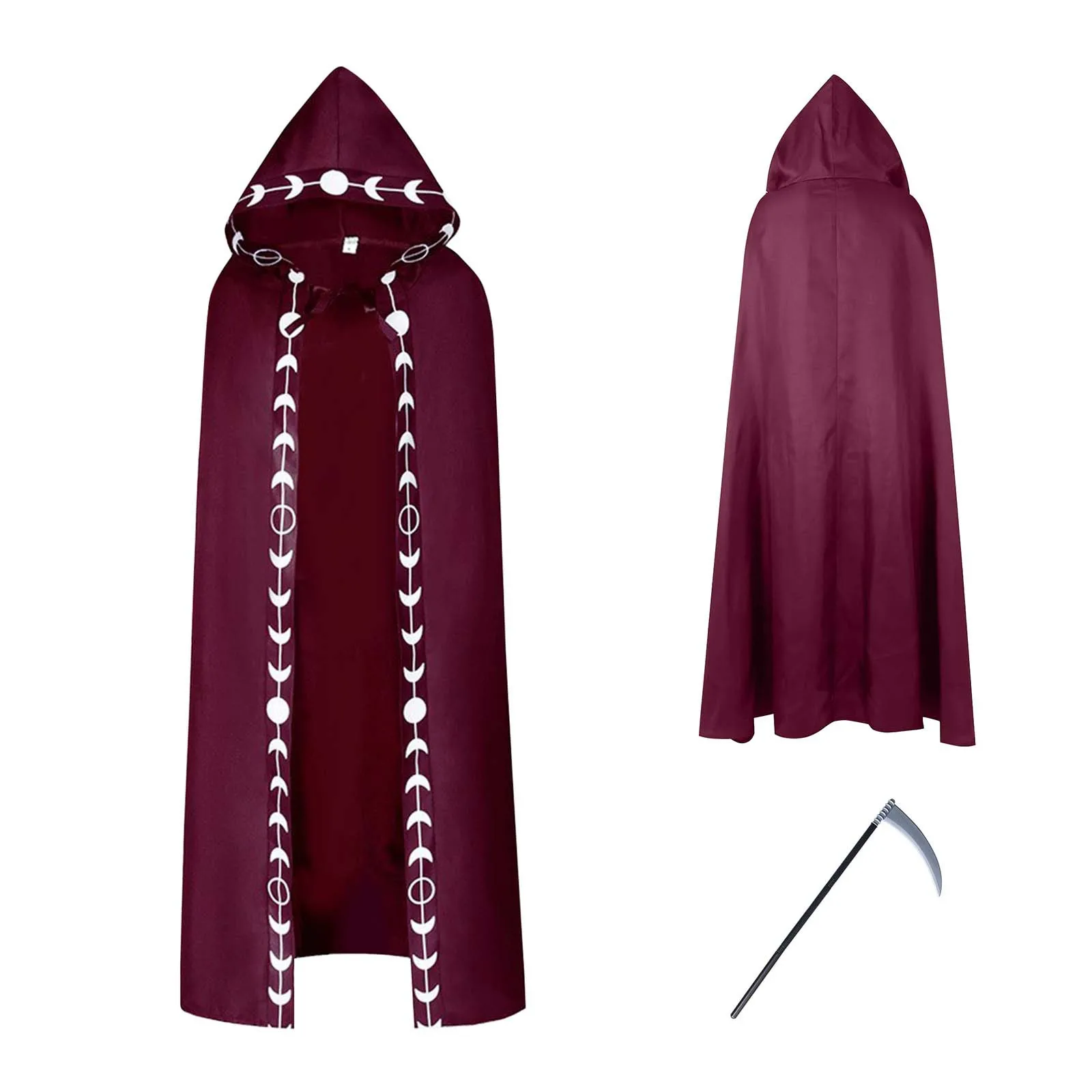 Longue Cape à Capuche pour Adulte et Enfant, Costume de Cosplay Unisexe, Noir, Rouge, Everak, Sorcière, Faucheuse, Robe de Vampire, ixd'Halloween, Maquillage