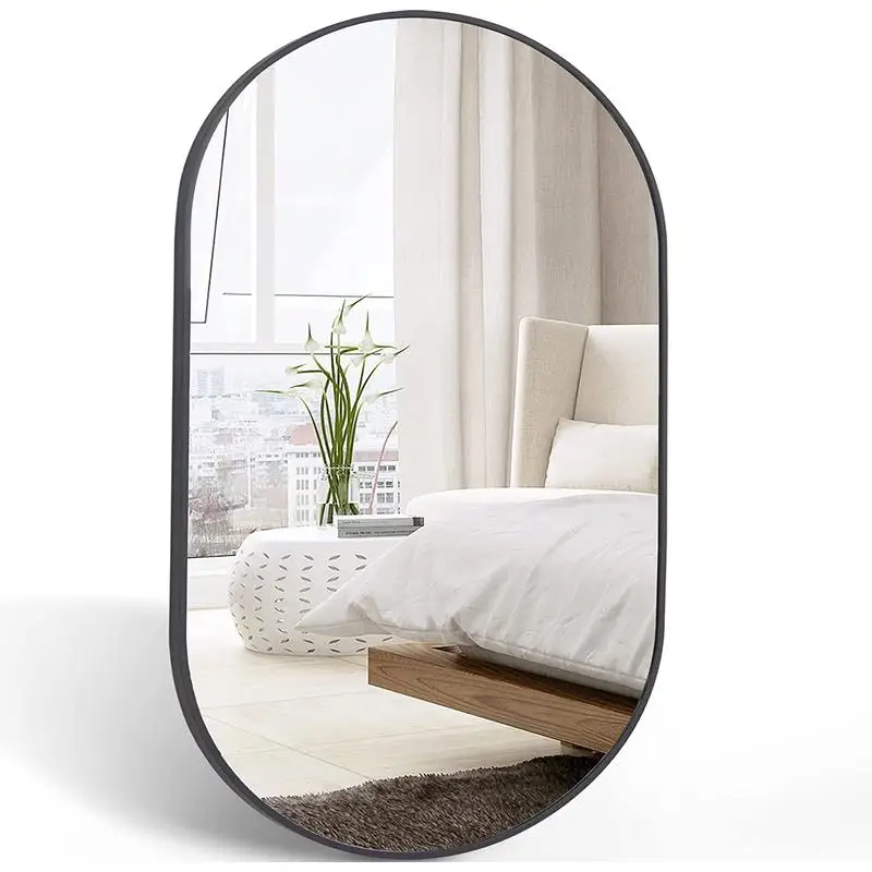 

20x28 Inch Black Metal Oval Mirror - Stylish and Elegant Wall Decor for Home, Bathroom, or Living Room