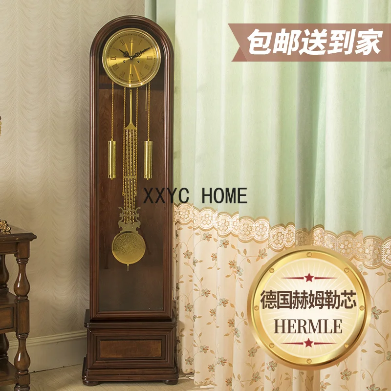 Retro Simple European Mechanical Clock Solid Wood Hand Carved Modern