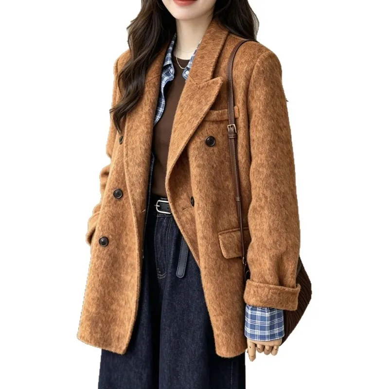 2026 Fashion Double-sided Wool Coat Women's Woolen Overcoat Autumn Winter Double-breasted Blazers Thicken Casual Loose Outerwear