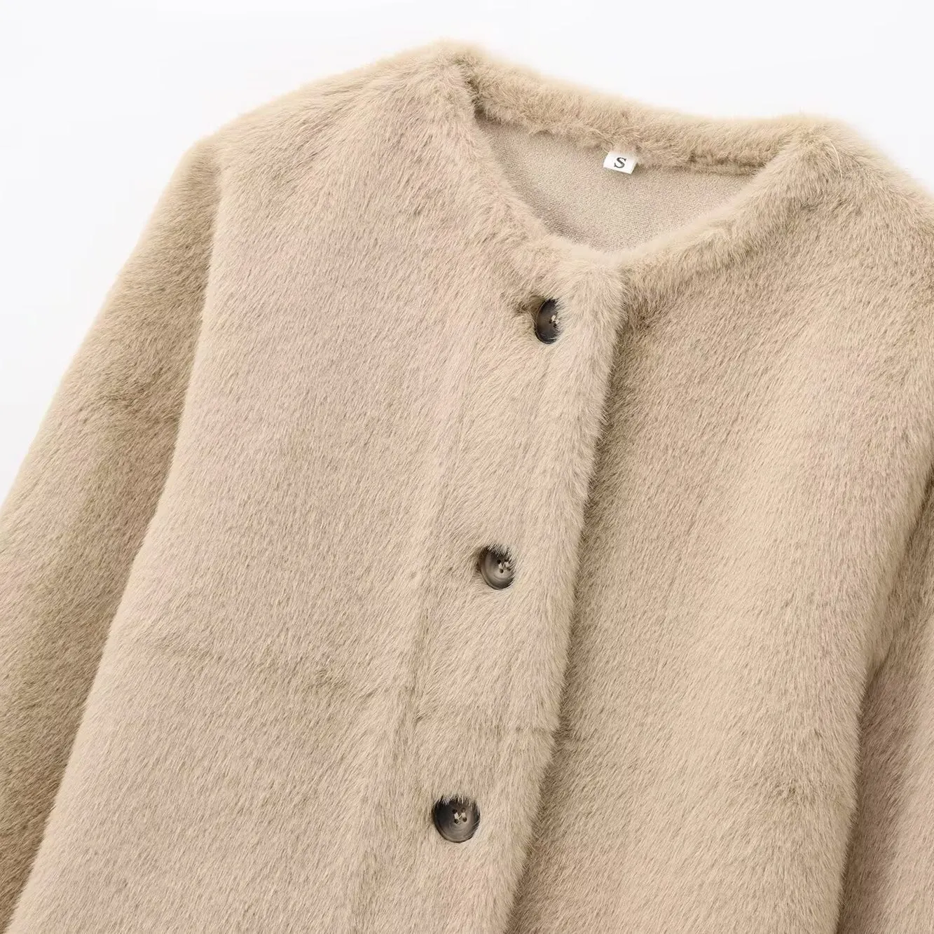 معطف JNLEAOG النسائي ort Jaet بتأثير الفرو المزيف لخريف جديد وحامل مناسب من البوليستر الدافئ الطويل وزر إغلاق