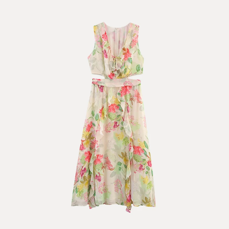 Summer 2025 Women's Floral Print Dr Open Design Polyester Fiber Single Piece Z Brand New Sle 499 Cabinet