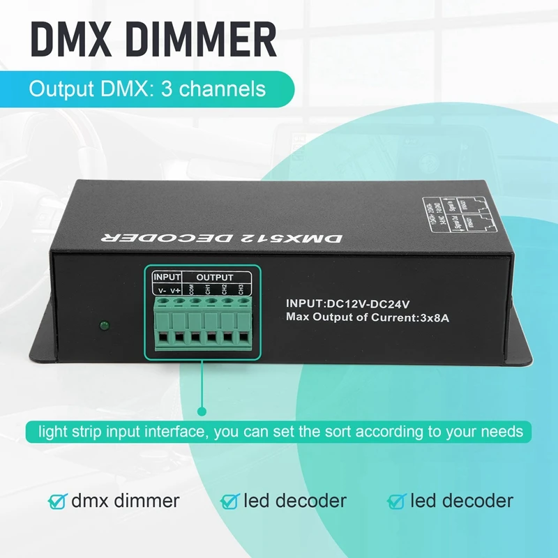 High Power Dmx LED Controller LED DMX 512 Decoder Dimmer Driver DC12V-24V For LED Rgb Strip Or Lights (3 Channel)