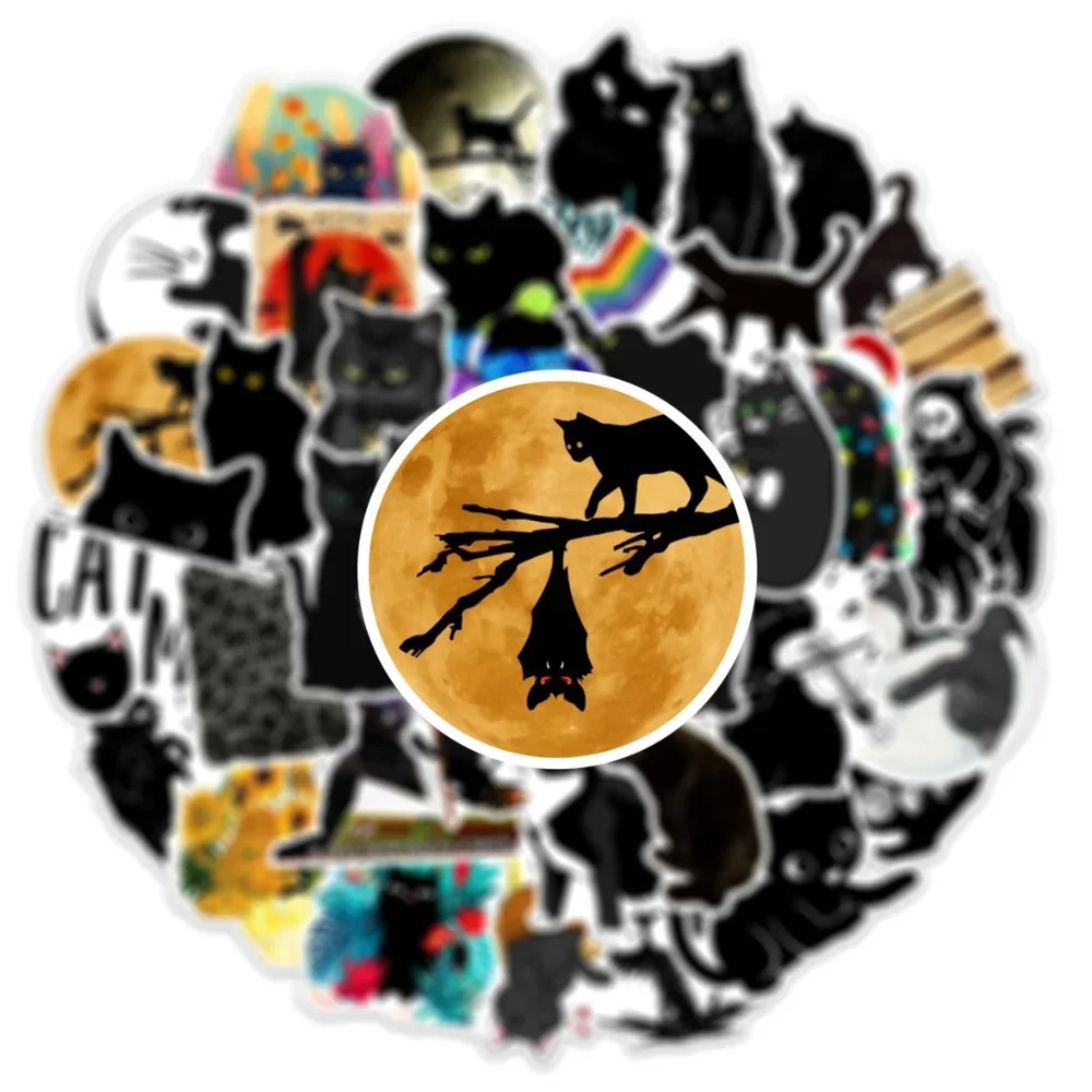 50 STKS Cartoon Zwarte Kat Motorhelm Stickers Mode Waterdichte Achterbagage Stickers Motorcycle Body Scratch Stickers