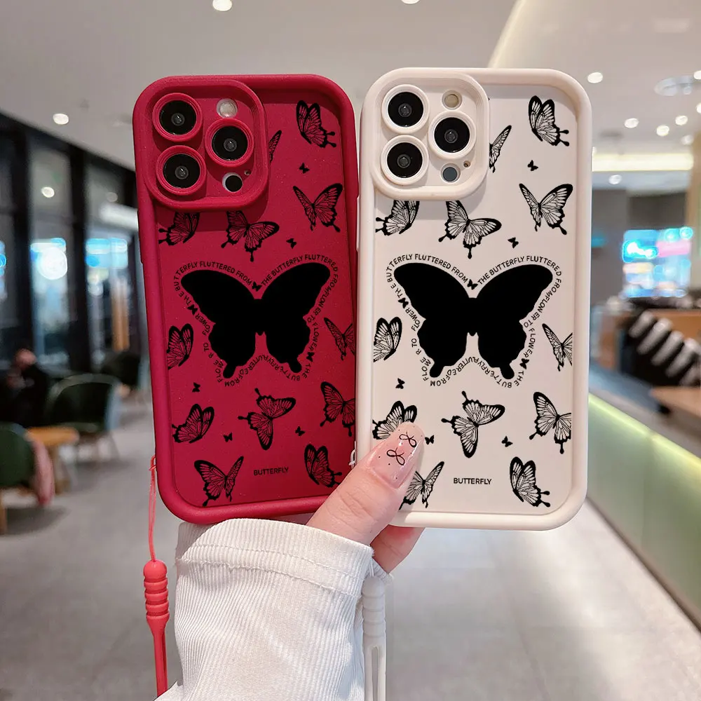 Casing ponsel kupu-kupu cantik lucu panas UNTUK OPPO Realme 8i 7i C11 C12 C15 C20 C21Y C31 C33 C35 C53 C55 4G 5G dengan tali tangan