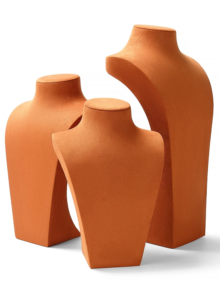 Soporte de exhibición de collar de microfibra naranja, modelo de cuello de retrato, accesorios de ventana de exhibición de joyería