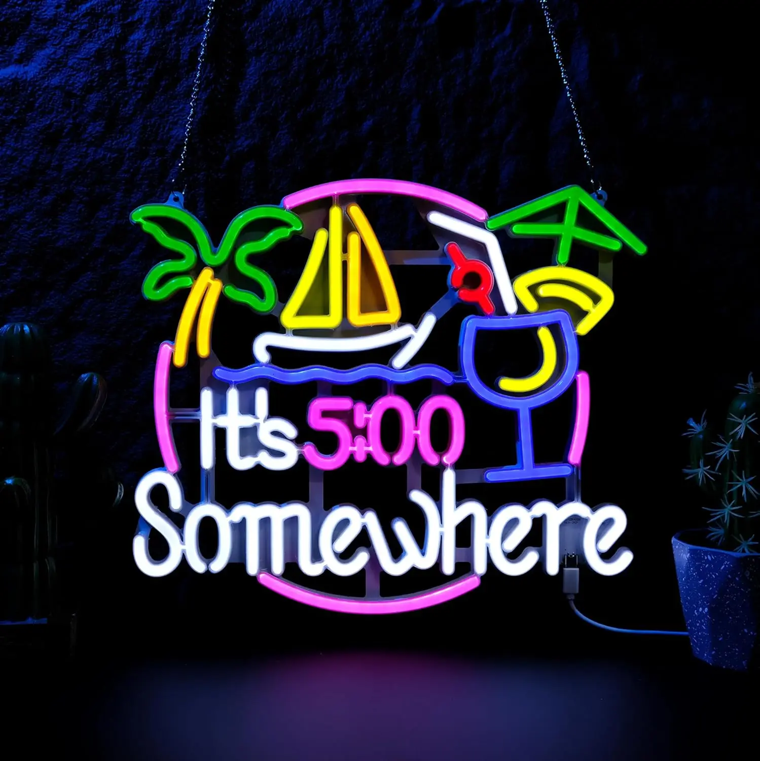 

Неоновая вывеска «Время 5:00», настенный светильник для бизнеса, USB LED неоновая подсветка для патио, бара, игровой комнаты, спальни, декор, подарок